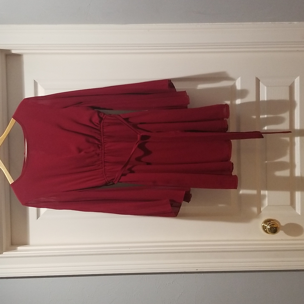 Garnet bell-sleeve tunic dress with elastic waist